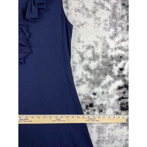 Lauren Ralph Lauren Dress Womens Size Extra Large Blue Ruffle Neck Strech Midi - Picture 8 of 14